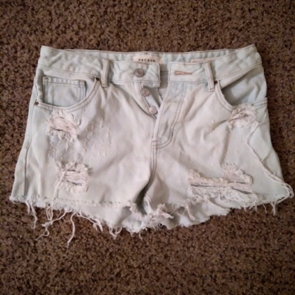 PACSUN 27 Waist Destroyed Distressed Light Wash Shorts Mid Rise Cutoff Denim